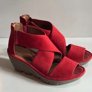 Clarks Womens Clarene Glamor Sandal Red Leather Wedge Heel Platform 8